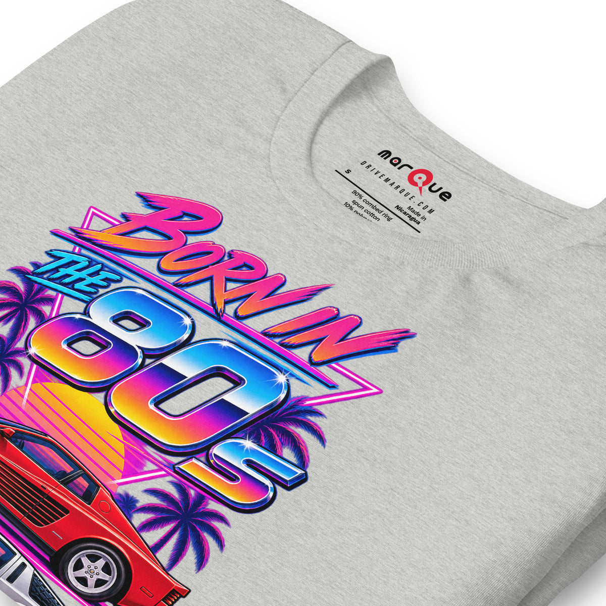 Born in the 80s tee, Athletic Heather print detail — Marque automotive apparel