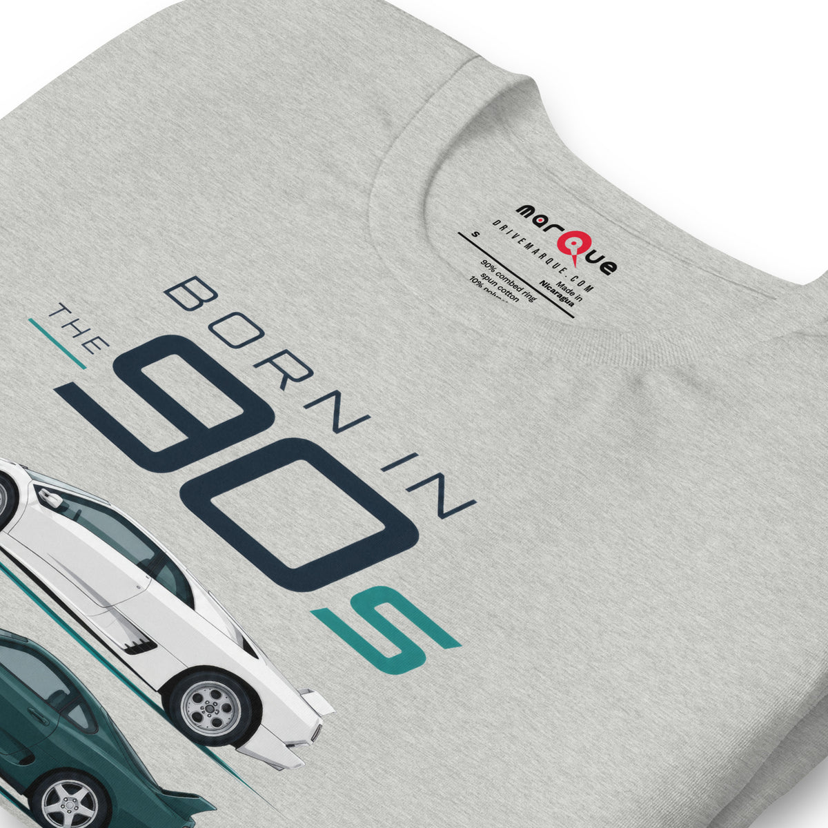 Born in the 90s tee, Athletic Heather print detail — Marque automotive apparel