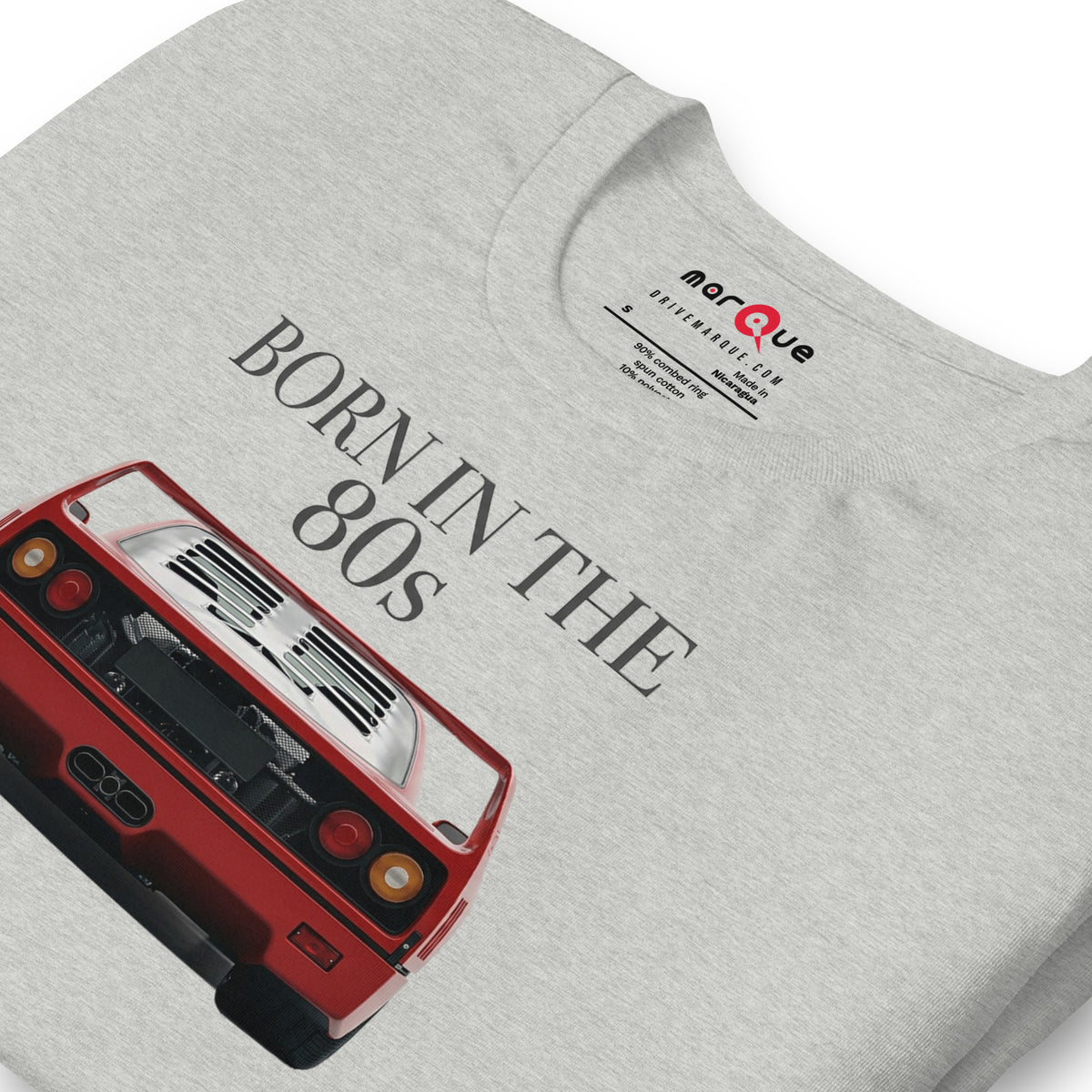 Born in the 80s 200 mph Club tee, Athletic Heather print detail — Marque automotive apparel