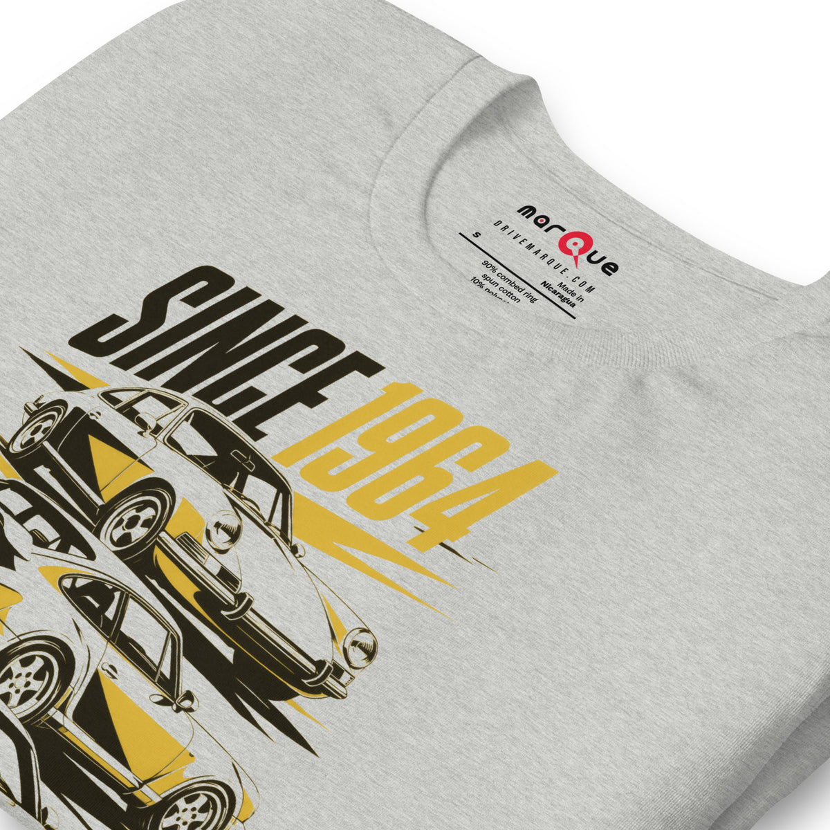 Stuttgart's Finest Since '64 t-shirt, Athletic Heather print detail — Marque automotive apparel