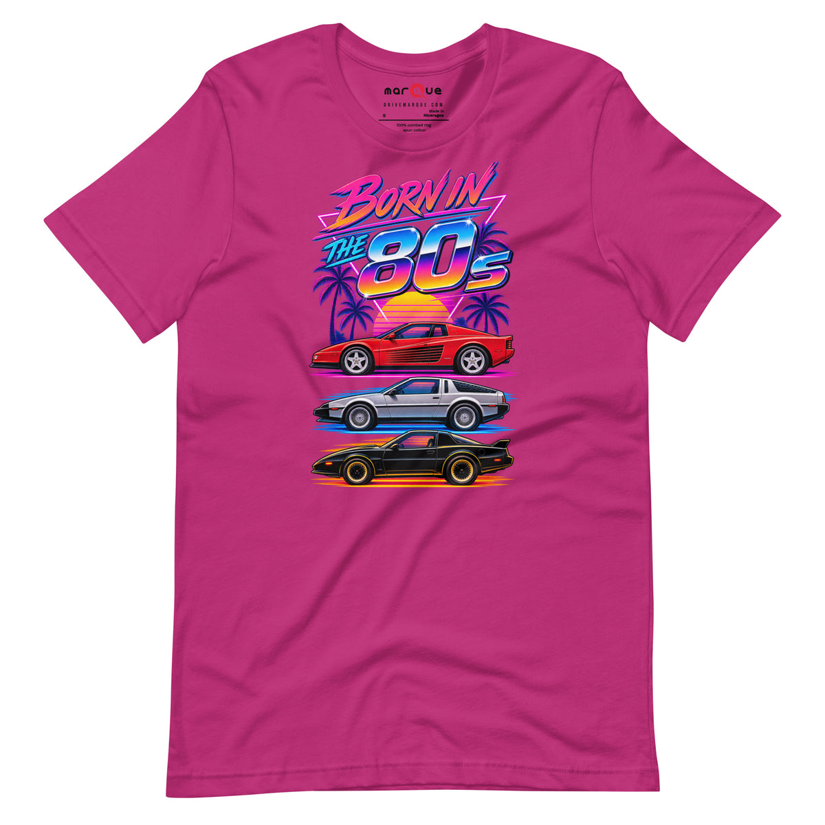 Born in the 80s tee, Berry front view — Marque automotive apparel