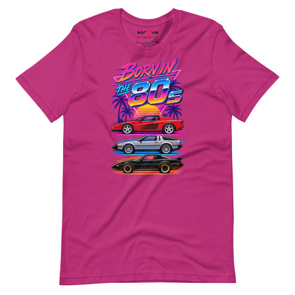 Born in the 80s tee, Berry front view — Marque automotive apparel