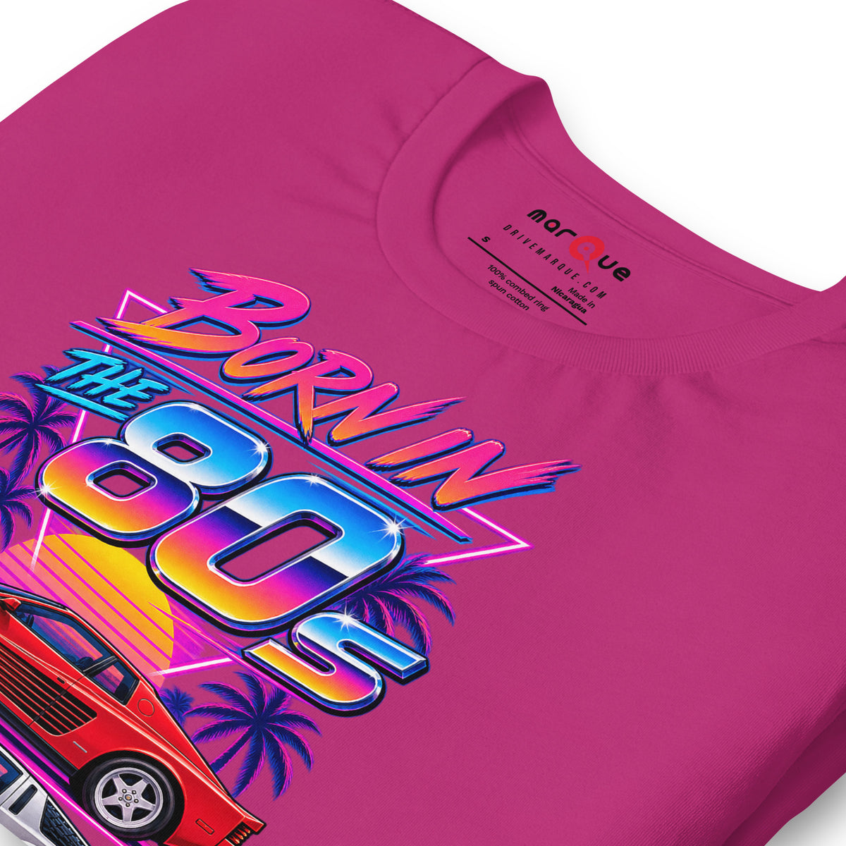 Born in the 80s tee, Berry print detail — Marque automotive apparel
