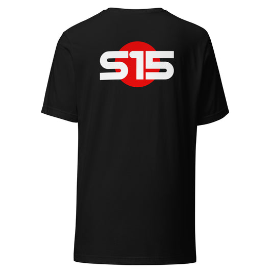 S15 Tee — Final Silhouette graphic t-shirt, Black back view — Marque automotive apparel