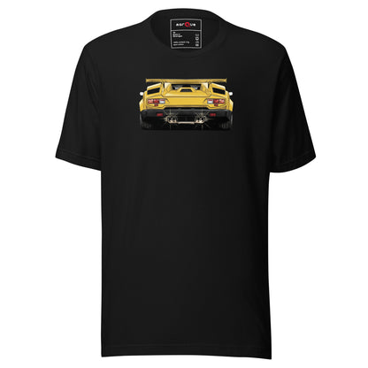 Yellow wedge classic Italian supercar graphic t-shirt — Marque