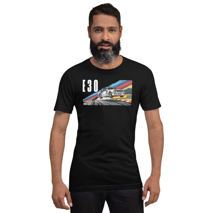 E30 Touring Car Tee — Group A Heritage graphic t-shirt, Black front view (3) — Marque automotive apparel