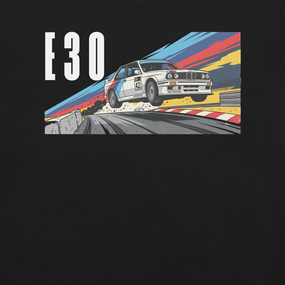 E30 Touring Car Tee — Group A Heritage graphic t-shirt, Black front view (5) — Marque automotive apparel