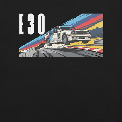 E30 Touring Car Tee — Group A Heritage graphic t-shirt, Black front view (5) — Marque automotive apparel