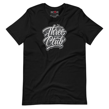 Three Pedal Club Tee — Manual Only graphic t-shirt, Black front view — Marque automotive apparel
