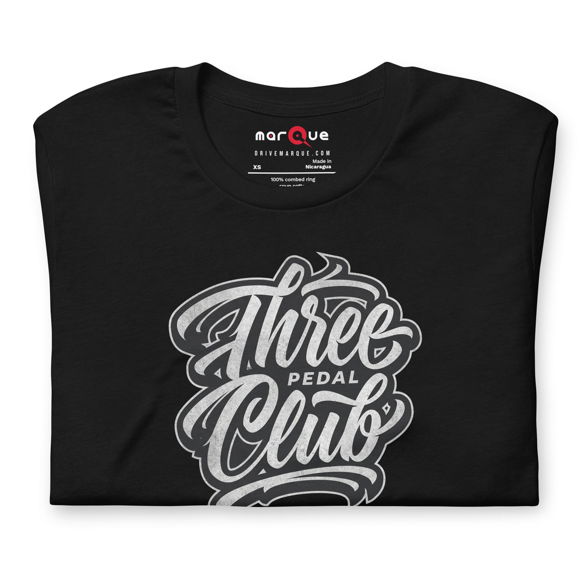 Three Pedal Club Tee — Manual Only graphic t-shirt, Black front view (2) — Marque automotive apparel