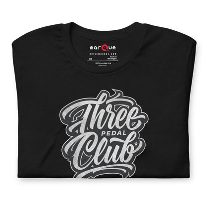 Three Pedal Club Tee — Manual Only graphic t-shirt, Black front view (2) — Marque automotive apparel