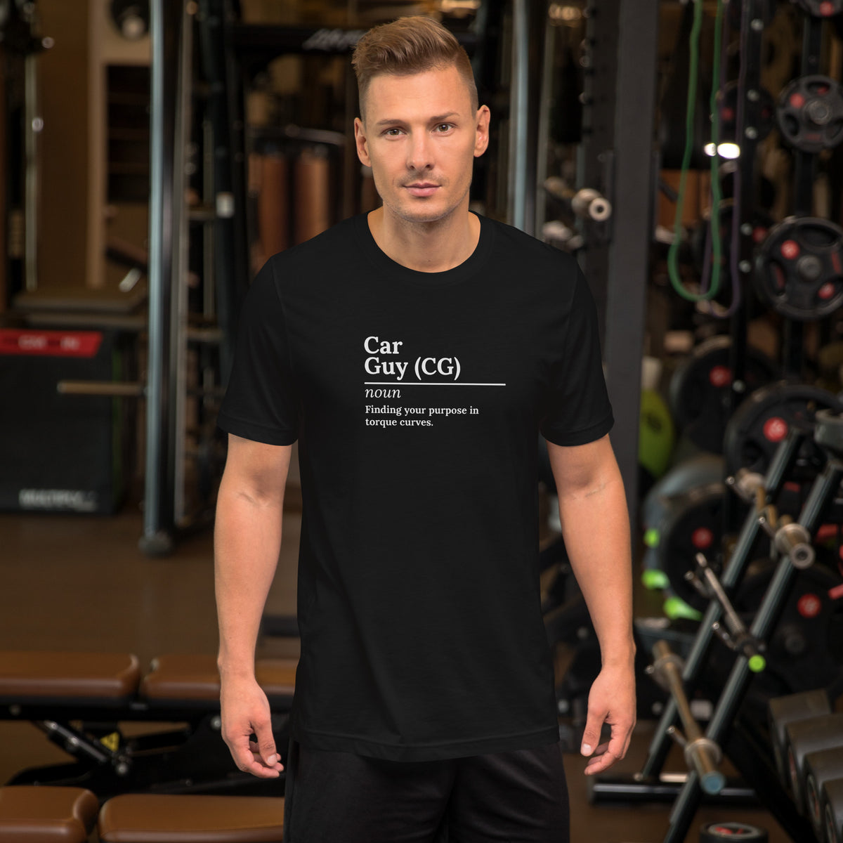 Car Guy Tee — Trackside graphic t-shirt, Black front view (3) — Marque automotive apparel