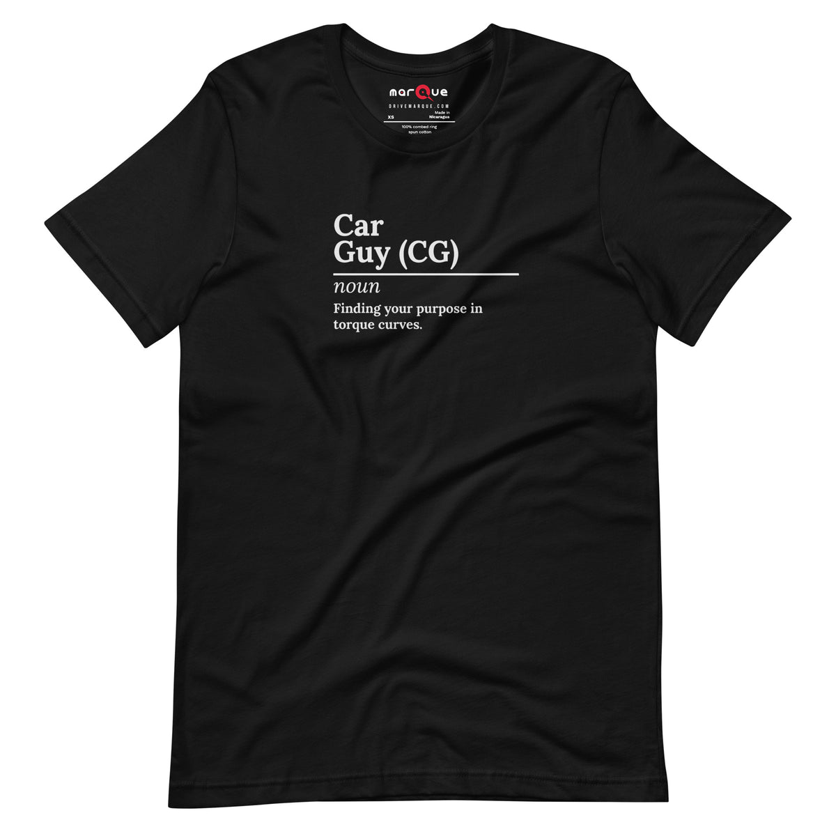 Car Guy Tee — Trackside graphic t-shirt, Black front view — Marque automotive apparel