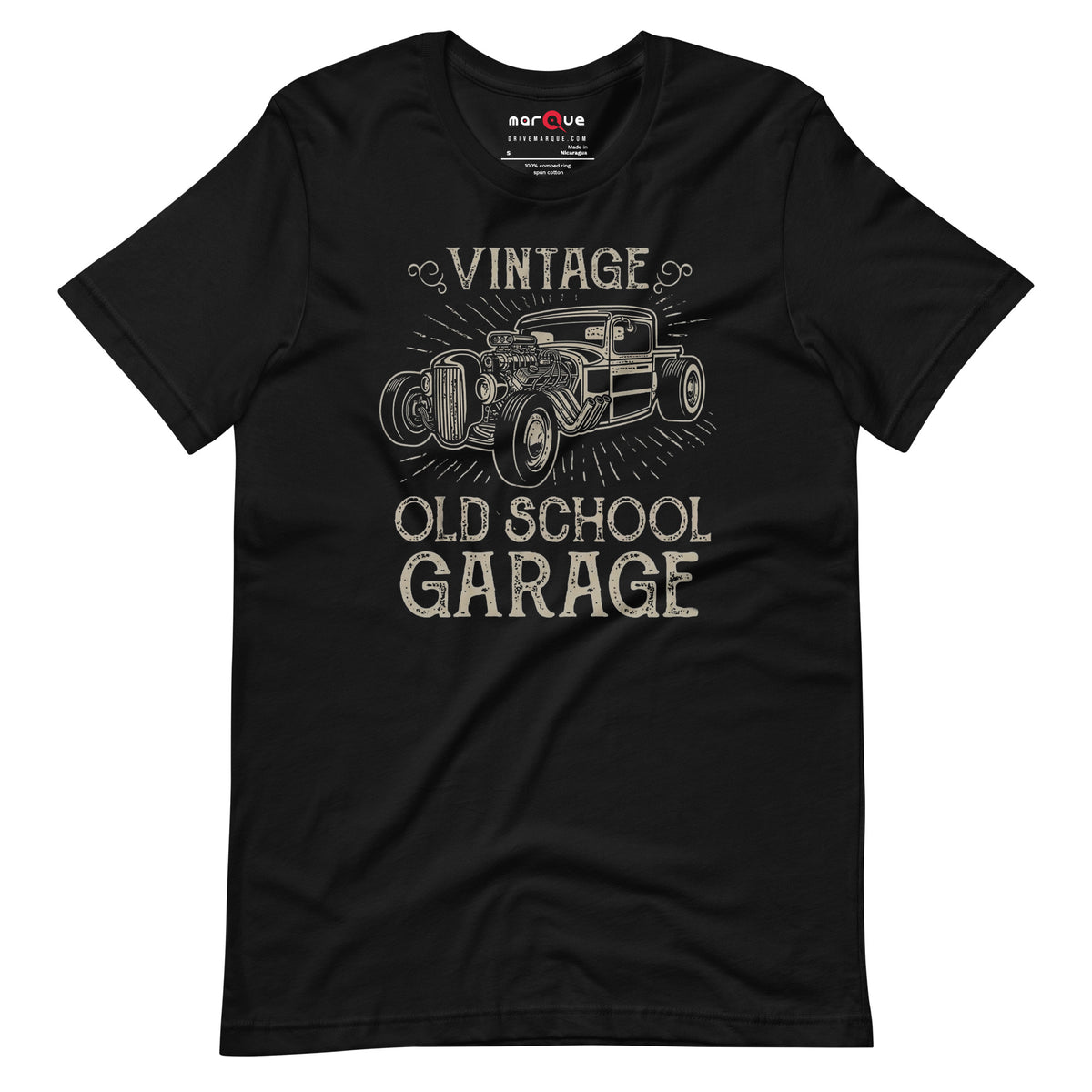 Hotrod Garage tee, Black front view — Marque automotive apparel