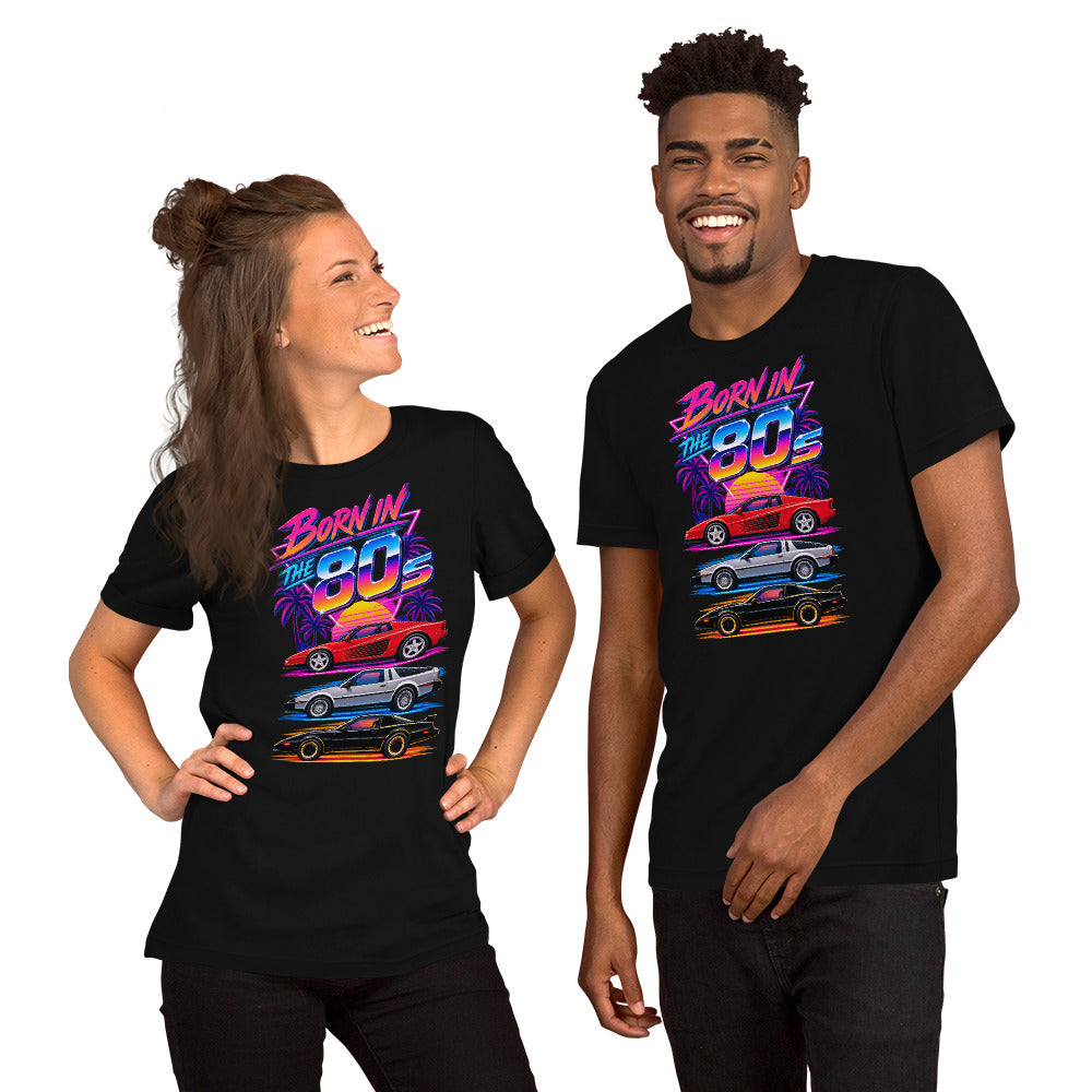 Born in the 80s tee, Black front view — Marque automotive apparel (2)