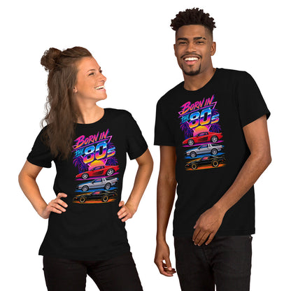 Born in the 80s tee, Black front view — Marque automotive apparel (2)