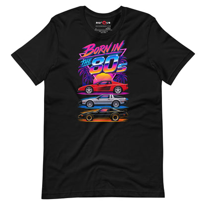 Born in the 80s tee, Black front view — Marque automotive apparel