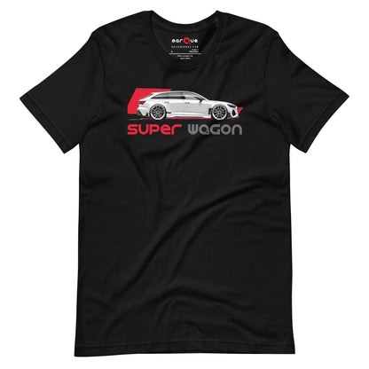 Super Wagon Tee, Black front view — wide-arch super-estate side profile print, Marque automotive apparel