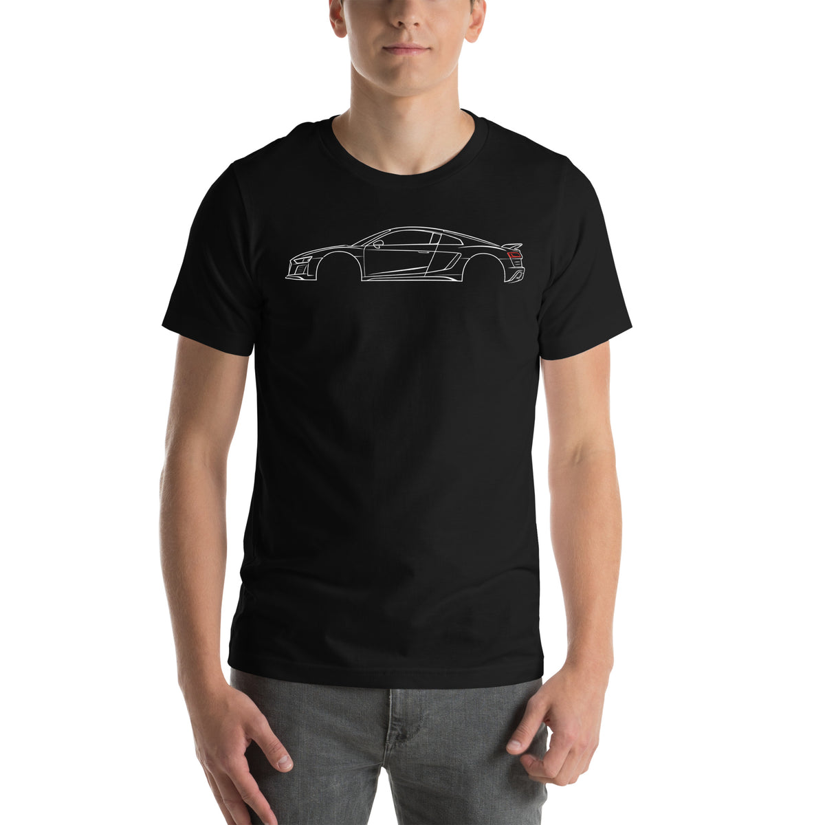 Black V10 tee worn front-on, print centred on the chest