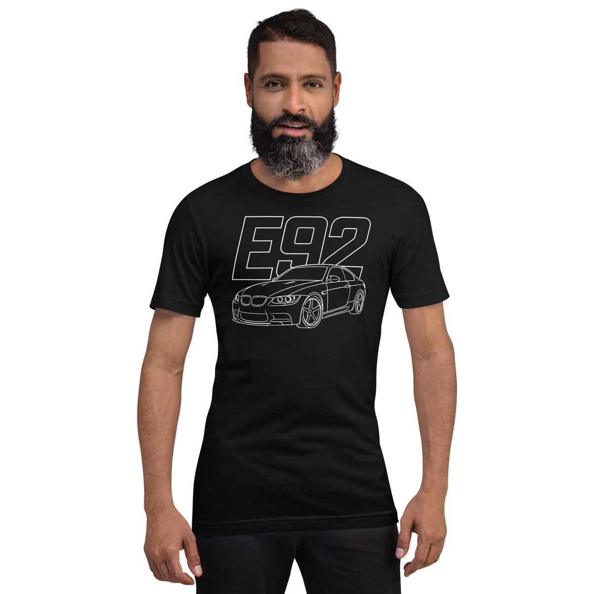 E92 Tee — Naturally Aspirated V8, Black front view (2) — Marque automotive apparel