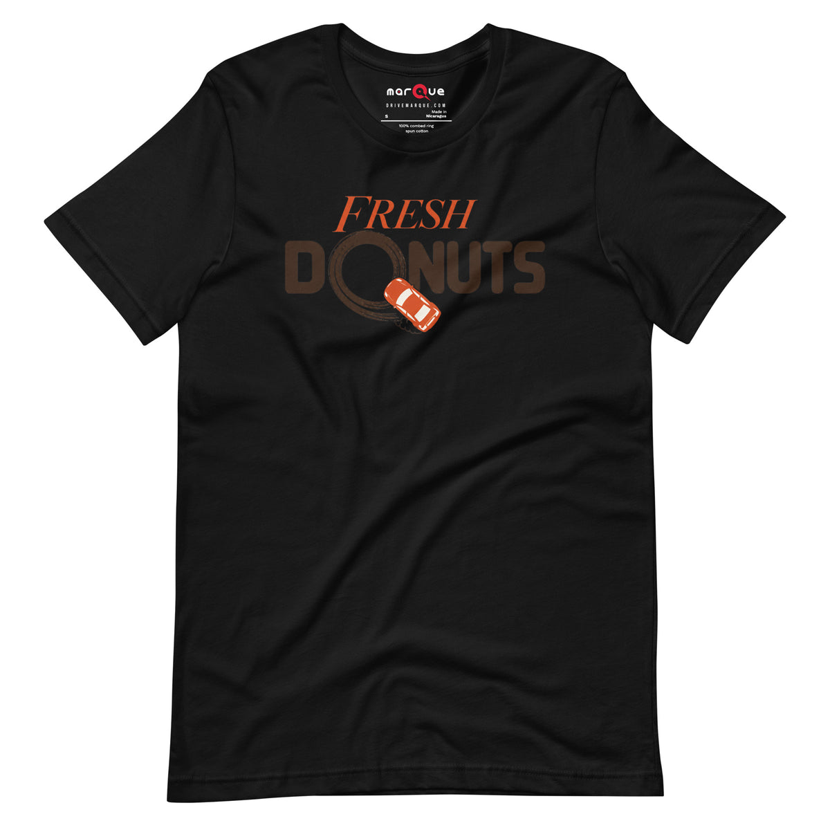 Fresh Donuts t-shirt, Black front view (2) — Marque automotive apparel