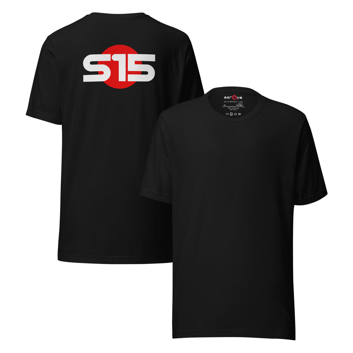 S15 Tee — Final Silhouette graphic t-shirt, Black front and back — Marque automotive apparel