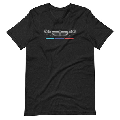 Twin Grille Tee — Tricolor Stripes graphic t-shirt, Black Heather front view (3) — Marque automotive apparel