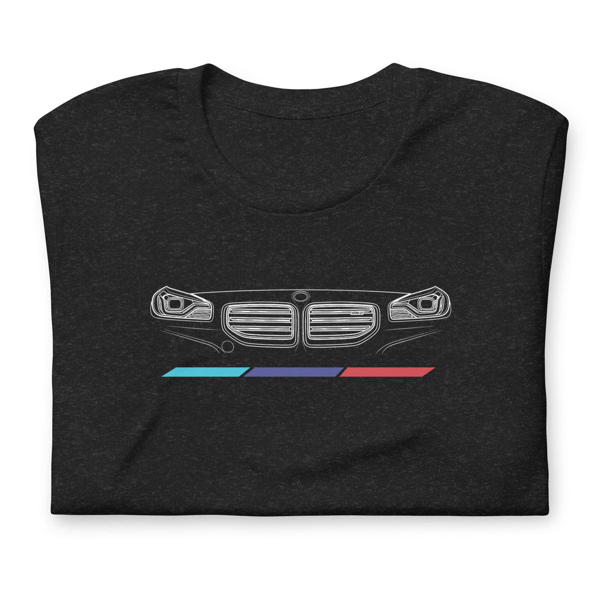 Twin Grille Tee — Tricolor Stripes graphic t-shirt, Black Heather front view — Marque automotive apparel