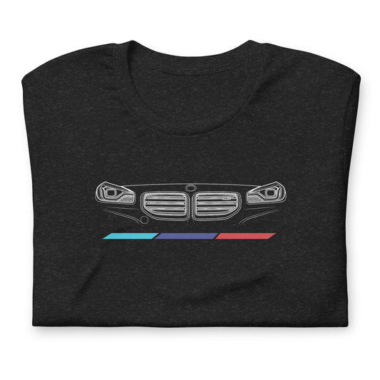 Twin Grille Tee — Tricolor Stripes graphic t-shirt, Black Heather front view — Marque automotive apparel