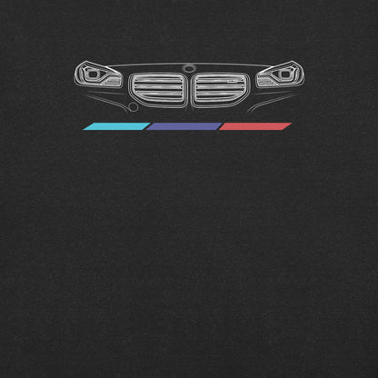 Twin Grille Tee — Tricolor Stripes graphic t-shirt, Black Heather front view (4) — Marque automotive apparel