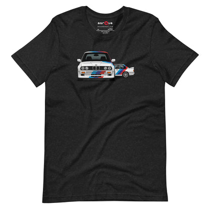 E30 Box Flare Tee — Widebody Icon graphic t-shirt, Black Heather front view — Marque automotive apparel