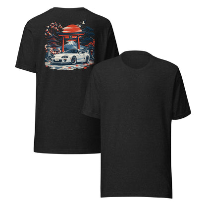 Black Heather A80 tee back and front together, plain front and full back print