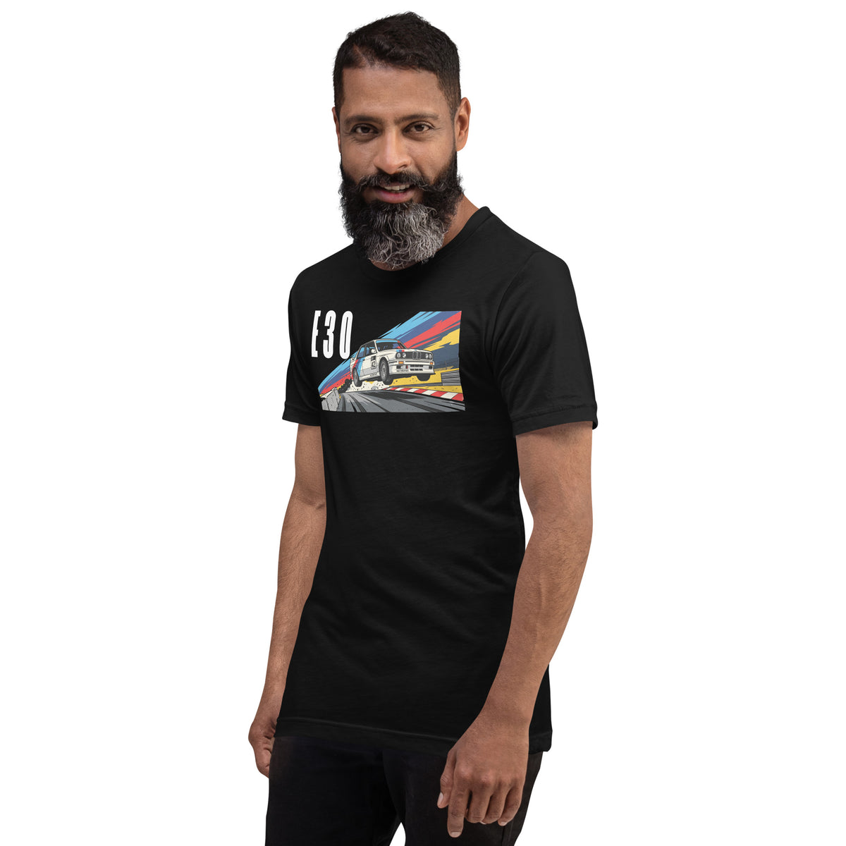 E30 Touring Car Tee — Group A Heritage graphic t-shirt, Black front view (6) — Marque automotive apparel