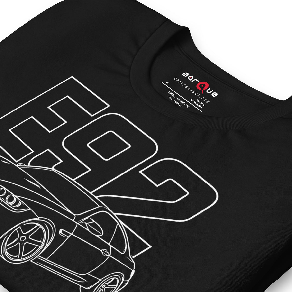 E92 Tee — Naturally Aspirated V8, Black print detail — outlined chassis numerals and quad tips, Marque automotive apparel