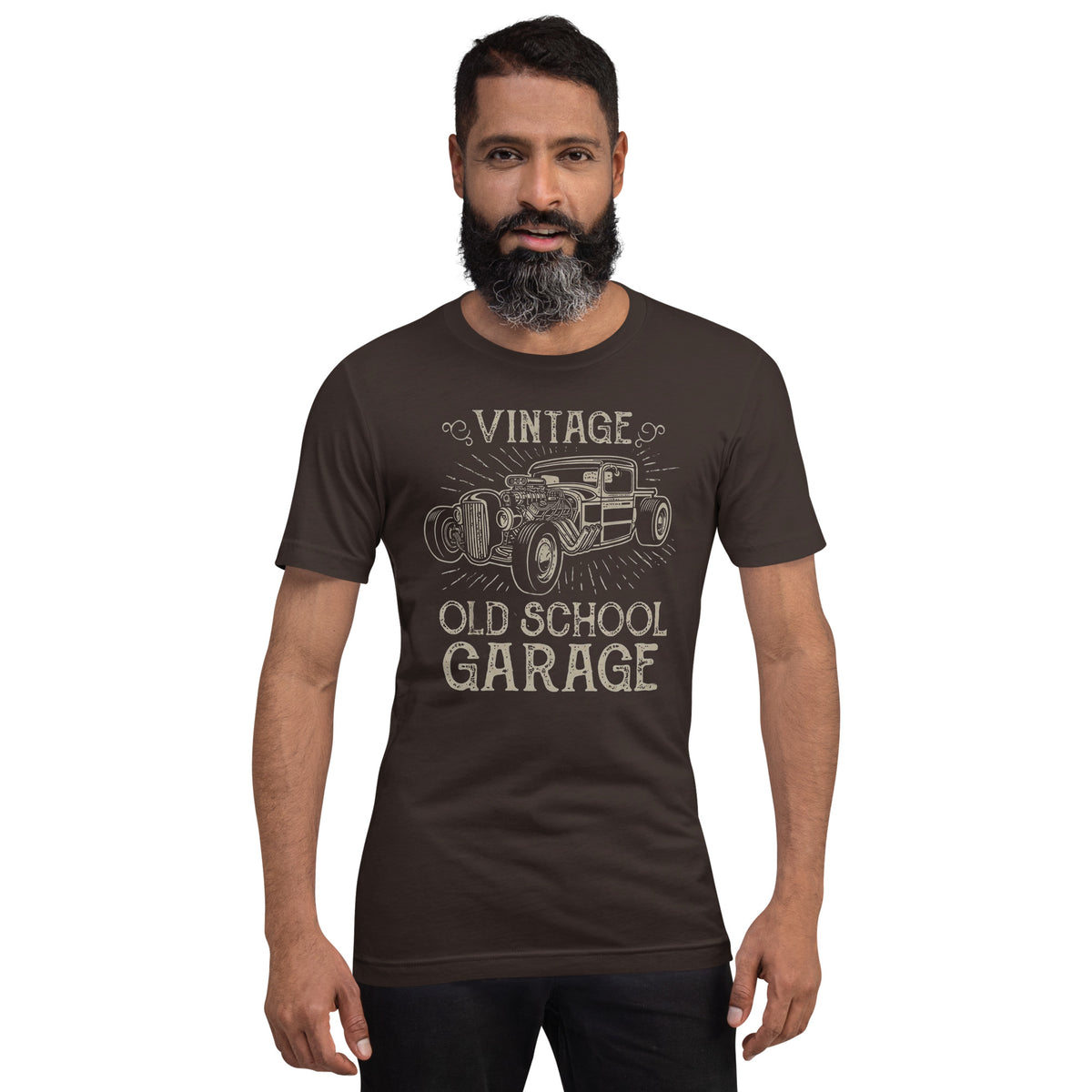Hotrod Garage tee, Brown front view — Marque automotive apparel (2)