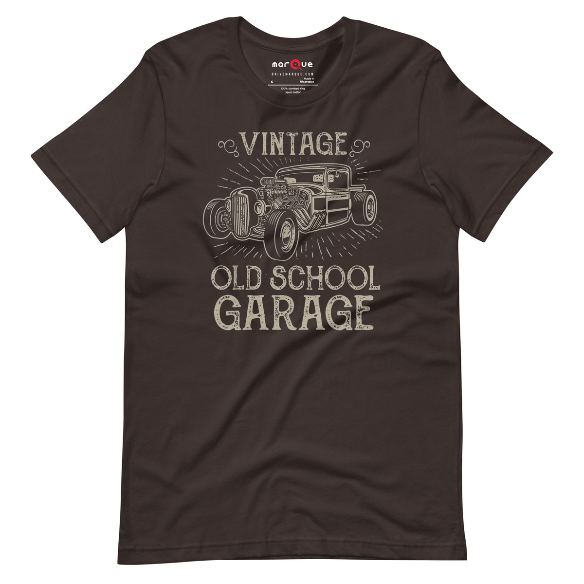 Hotrod Garage tee, Brown front view — Marque automotive apparel