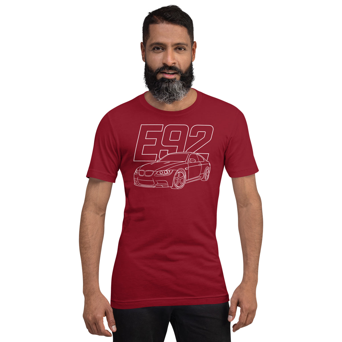E92 Tee — Naturally Aspirated V8, Cardinal front view (2) — Marque automotive apparel