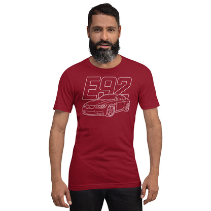 E92 Tee — Naturally Aspirated V8, Cardinal front view (2) — Marque automotive apparel