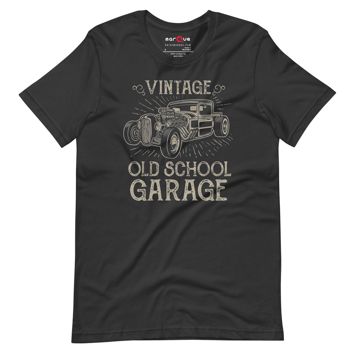 Hotrod Garage tee, Dark Grey front view — Marque automotive apparel