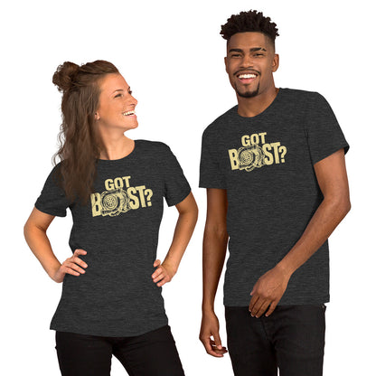Got Boost tee, Dark Grey Heather front view — Marque automotive apparel (3)
