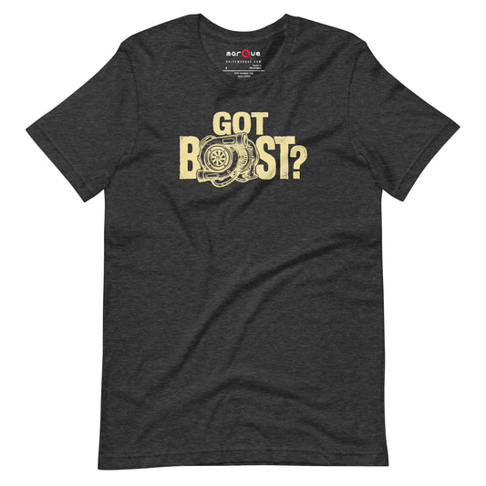 Got Boost tee, Dark Grey Heather front view — Marque automotive apparel