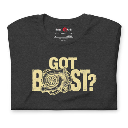 Got Boost tee, Dark Grey Heather front view — Marque automotive apparel (2)