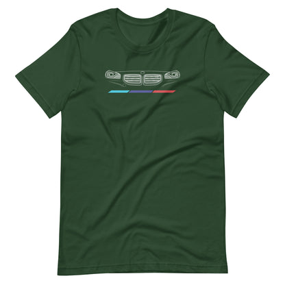 Twin Grille Tee — Tricolor Stripes graphic t-shirt, Forest front view (4) — Marque automotive apparel