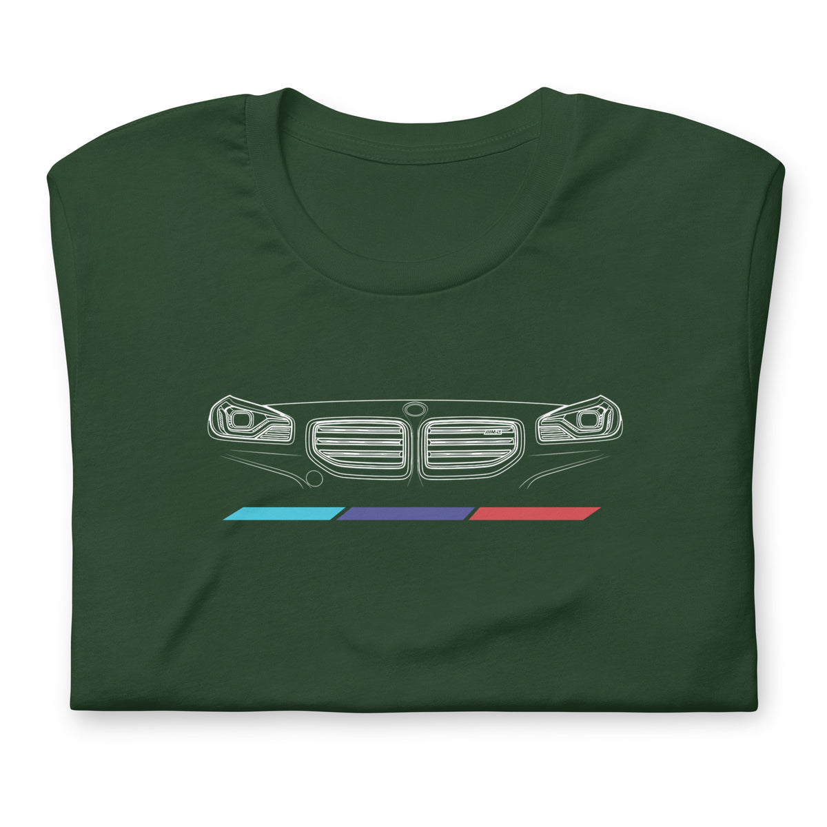 Twin Grille Tee — Tricolor Stripes graphic t-shirt, Forest front view — Marque automotive apparel