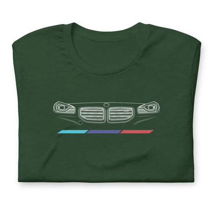 Twin Grille Tee — Tricolor Stripes graphic t-shirt, Forest front view — Marque automotive apparel