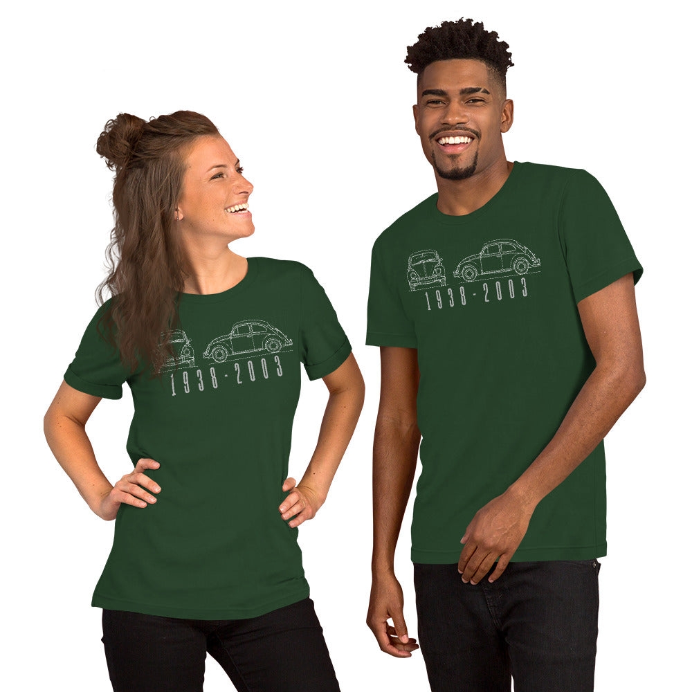 The Original Bug Tee, Forest — worn front view, Marque automotive apparel