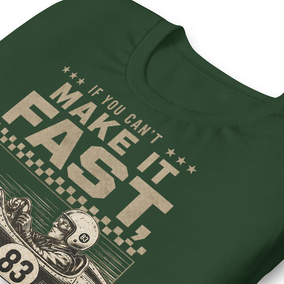 Can't Make It Fast, Make It Loud Tee, Forest print detail — Marque automotive apparel