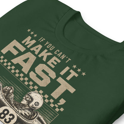 Can't Make It Fast, Make It Loud Tee, Forest print detail — Marque automotive apparel