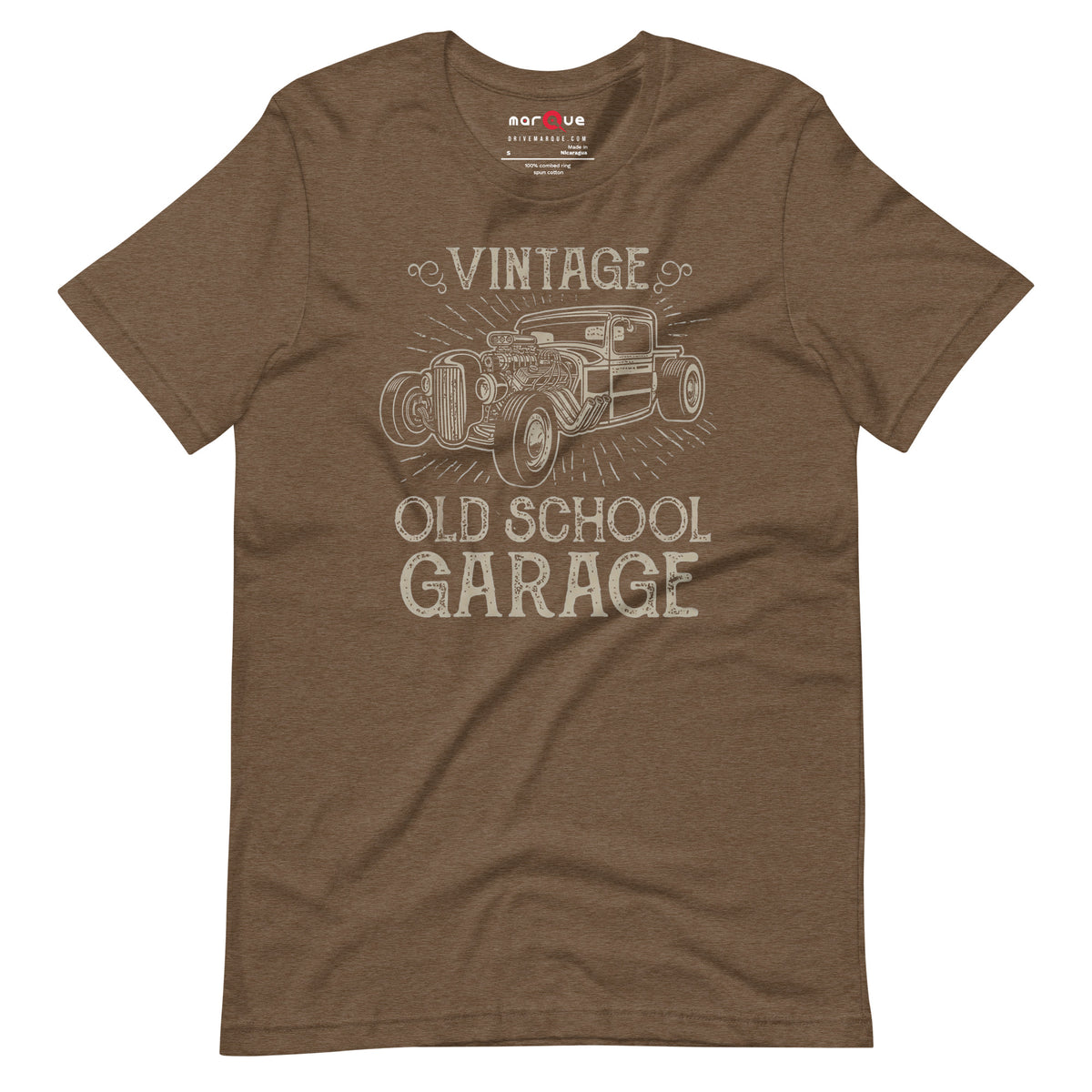 Hotrod Garage tee, Heather Brown front view — Marque automotive apparel