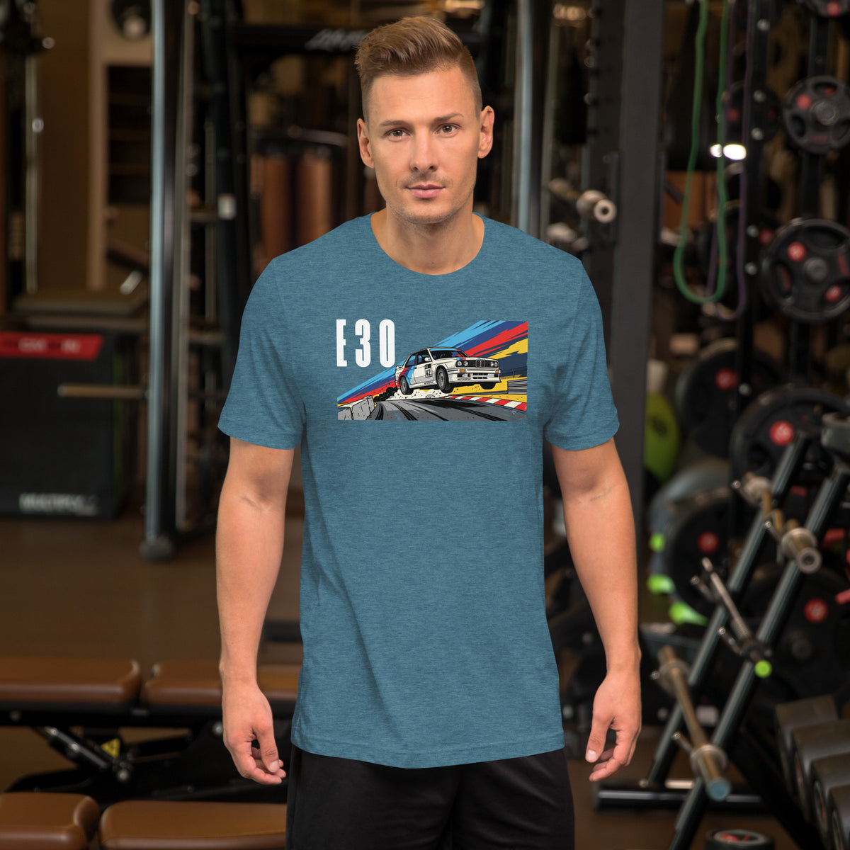 E30 Touring Car Tee — Group A Heritage graphic t-shirt, Deep Teal front view — Marque automotive apparel